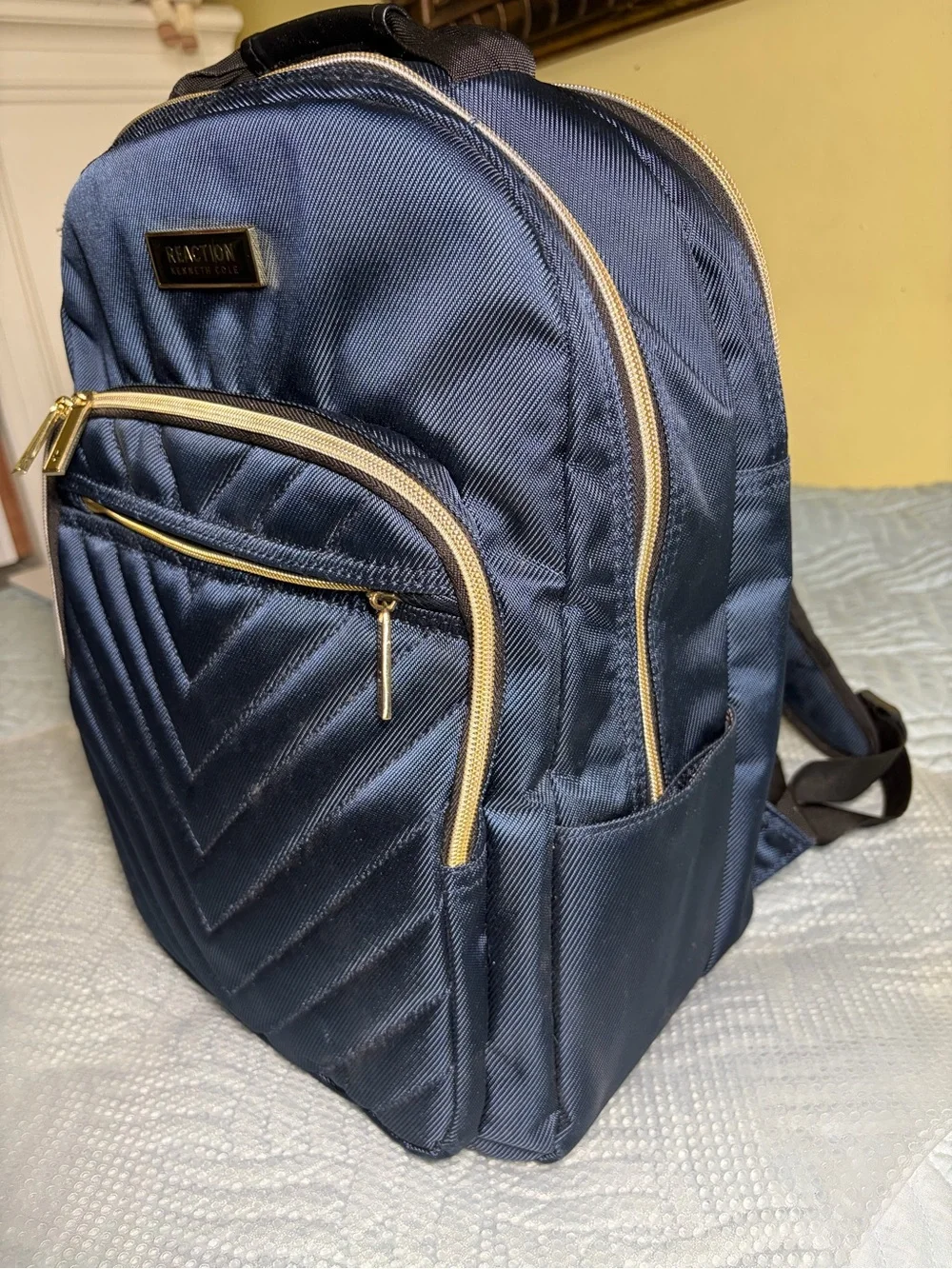 Kenneth Cole Reaction Quilted Navy Backpack with Gold Accents